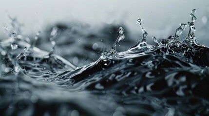 Wall Mural - A close-up shot of a water splash in black and white