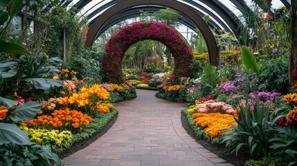 Canvas Print - Lush Floral Garden Pathway in Bloom