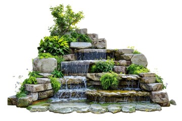 Poster - A small waterfall in a serene garden setting