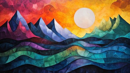 Poster - Abstract Landscape with Sun and Mountains