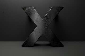 Poster - A close-up view of a large metal letter X on a dark surface