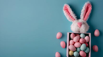 Canvas Print - Easter Concept. Top View Easter Bunny Ears And