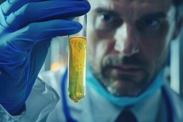 Poster - A scientist holds a test tube in a laboratory setting, ready for experimentation