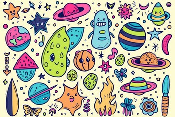 Sticker - A collection of colorful objects against a white background, great for illustration and design needs