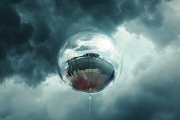 Poster - A car's reflection appears in a shiny balloon, perfect for use in concepts related to cars, advertising, or clever designs