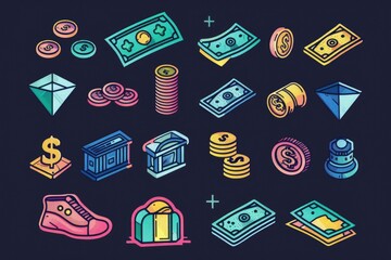 Poster - A collection of colorful icons against a dark background, perfect for use in presentations or designs where a pop of color is needed