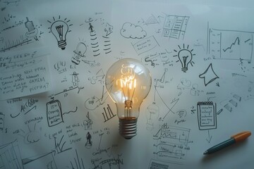 Poster - A light bulb sits on top of a white board, simple and straightforward