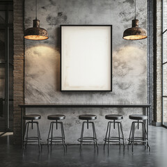 Industrial loft interior room or apartment, modern. Large white blank frame for your mockup or text