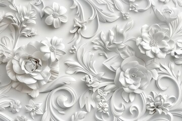 Wall Mural - Close-up shot of a white wall adorned with fresh flowers