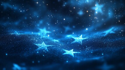 Poster - Starry Night Sky with Blue Stars