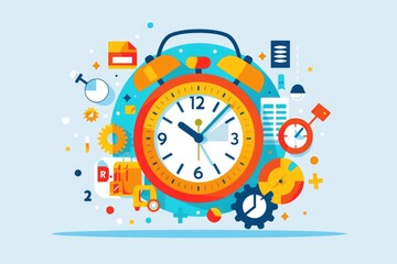 Aufkleber - An alarm clock surrounded by various icons and symbols