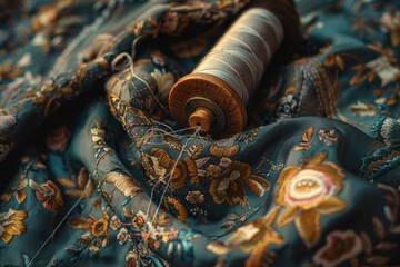 Aufkleber - Two spools of thread on a white background