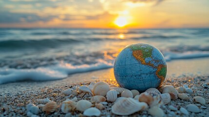 Wall Mural - Sunset Globe on Beach: beach