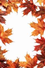 Wall Mural - A collection of fall leaves arranged in a circular shape on a white background