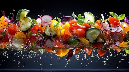 Wall Mural -   Vegetables on black background with water splash