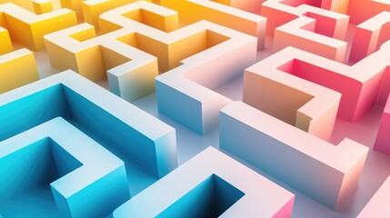 Vibrant abstract folded paper maze in dynamic colors, rendered in 3D on a white background, for a modern visual design