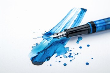 Poster - A close-up of a fountain pen with a noticeable blue ink stain