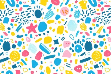 Poster - A seamless pattern of colorful objects on a white background, suitable for design and illustration