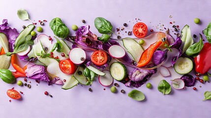 Wall Mural -   Close-up of purple surface with vegetables and sprinkles on top