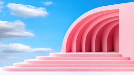 Poster - A pink structure with stairs leading up to it in the sky, AI