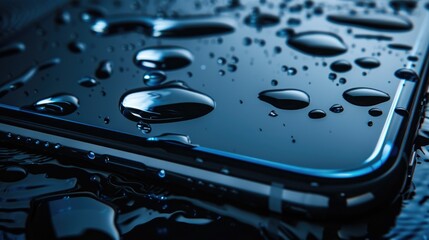 Aufkleber - Close-up shot of water droplets forming on a cell phone, great for technology and science illustrations