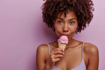 Poster - A person enjoying a cold treat on a warm day, possibly hiding their smile