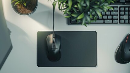 Poster - A computer mouse sitting on a white mouse pad, ready for use