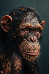 Canvas Print - Close-up of a monkey's face covered in dirt and grime