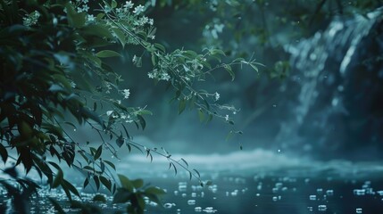 Poster - A small waterfall in a forest setting, suitable for nature and outdoor uses