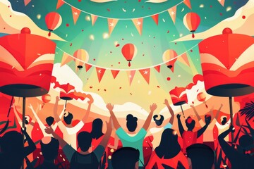 Aufkleber - A group of people standing together, surrounded by colorful balloons