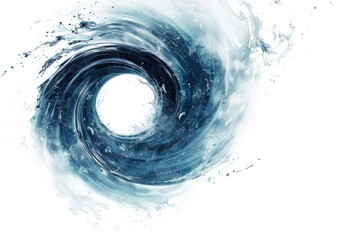 Poster - A stylized design featuring swirling patterns of black and blue on a white background