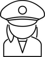 Poster - simple black and white line drawing of a female police officer avatar icon, perfect for websites or 