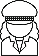 Poster - Simple black and white vector illustration of a female police officer wearing a uniform and hat, perfect for avatars or portraits