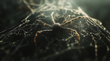 of the spider's intricate web and the tiny hairs on its legs.