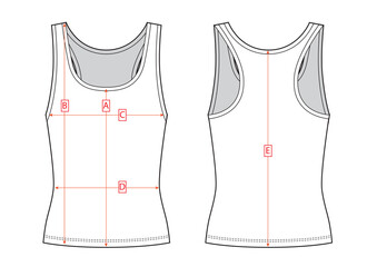 Sticker - Woman classic top size chart. Shirt front and back sketch