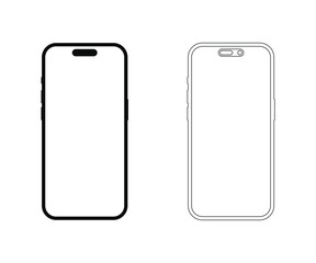 Minimalistic smartphone silhouette in fill and linear vesion. Phone device model silhouette vector icon