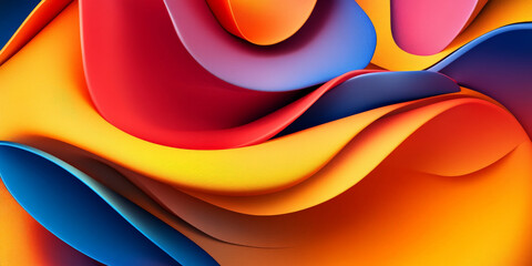 Wall Mural - A vibrant 3D abstract background with overlapping, curved shapes in bright colors like red, yellow, and blue. The design has a dynamic, energetic feel, with smooth transitions between colors.