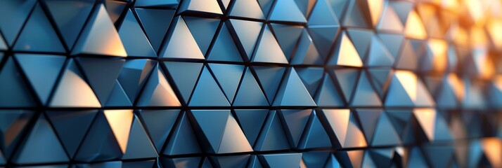 Poster - Blue triangular facets forming a contemporary abstract geometric background.