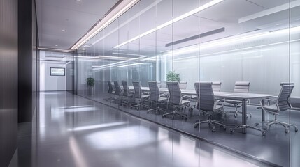 Poster - modern office conference room with glass partitions, ergonomic seating, and advanced technology for 