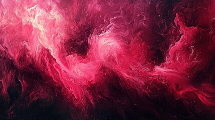 Intense pink fiery swirls on dark canvas, abstract art, dramatic vibrant colors, generous copy space.