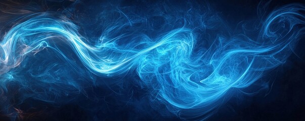 Wall Mural - Fiery blue swirls with dramatic flair on a dark backdrop, abstract design, ample copy space for text.