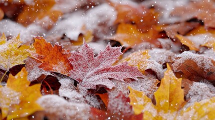 Wall Mural - Vibrant fall foliage dusted with snow