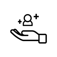 Customer icon with hand and person sign. Customer safety icon. Icon, patient, customer, service, hand, safety, audience, care