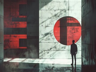 Canvas Print - Abstract Architecture: Red Circle and Concrete Walls