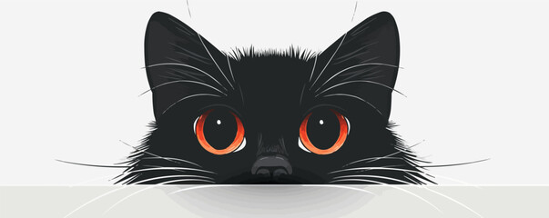 Black cat with a spooky face on a white background. Vector flat isolated.