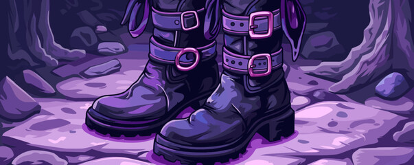 Pair of witches' boots with buckles on a white background. Vector flat isolated.