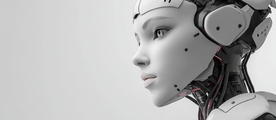 Poster - Female humanoid robot showcased against a white backdrop 3D rendering