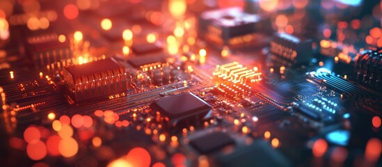Poster - microelectronics set against a blurred backdrop