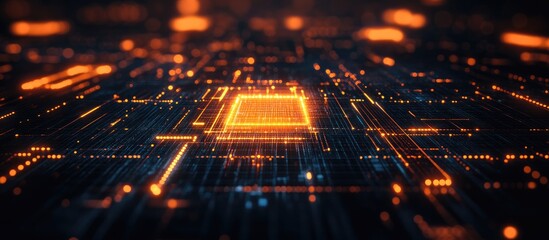Poster - abstract dark backdrop featuring a luminous square with dynamic light patterns energy effects digita