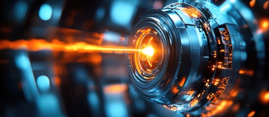 Poster - Futuristic digital background featuring a laser beam emanating from a metallic sci fi device 3D rendering